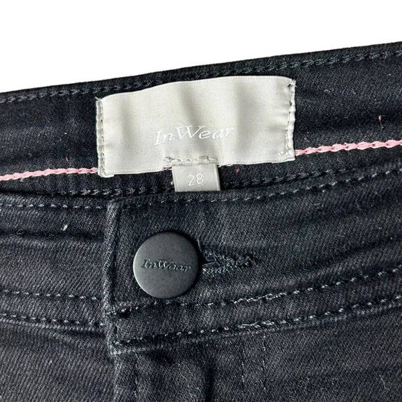 InWear Cropped Kickflare Black Jeans w White Double Side Stripes - Picture 7 of 8